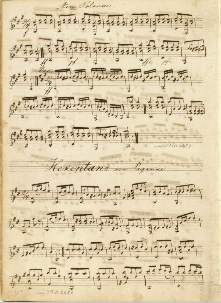 Manuscript fragment of guitar pieces written by Paganini.