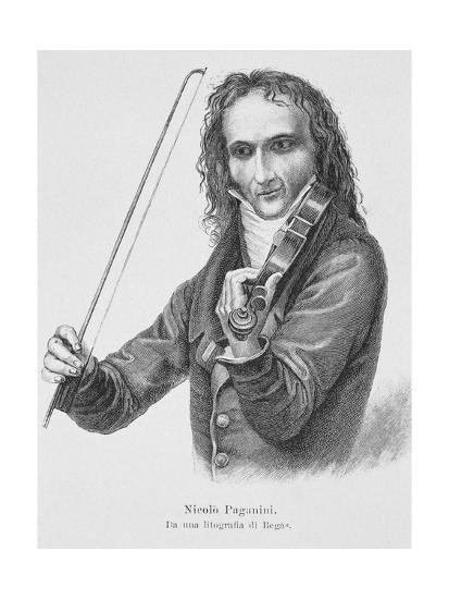 A portrait of Paganini playing his Stradivarius